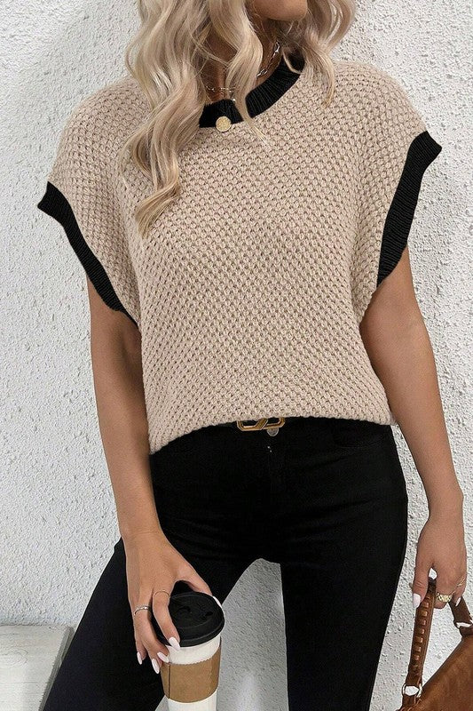 Beige Contrast Batwing Sleeve Sweater Top