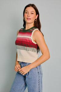 Crew Neck Geo Ethnic Graphic Sweater Vest