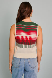 Crew Neck Geo Ethnic Graphic Sweater Vest