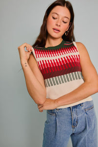 Crew Neck Geo Ethnic Graphic Sweater Vest