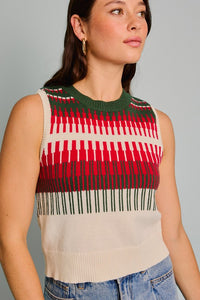 Crew Neck Geo Ethnic Graphic Sweater Vest