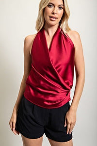 Surplice Halter Neck Satin Top