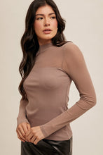 Load image into Gallery viewer, Mesh Contrast Mock Neck Ribbed Long Sleeve Top
