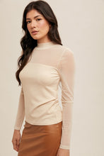 Load image into Gallery viewer, Mesh Contrast Mock Neck Ribbed Long Sleeve Top
