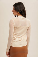 Load image into Gallery viewer, Mesh Contrast Mock Neck Ribbed Long Sleeve Top
