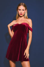 Load image into Gallery viewer, Strapless Off Shoulder Velvet Mini Dress
