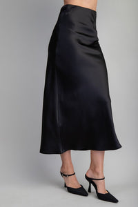 Waist Elastic Band Midi Satin Skirt