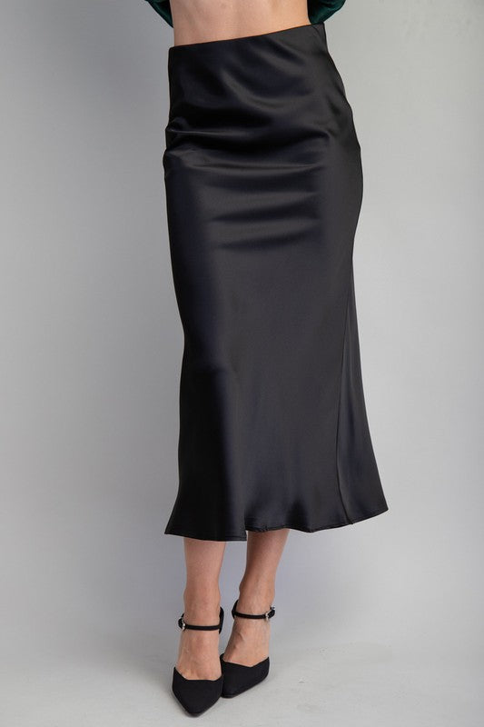 Waist Elastic Band Midi Satin Skirt