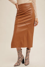 Load image into Gallery viewer, Faux Leather Midi Skirt With Slit
