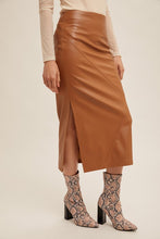 Load image into Gallery viewer, Faux Leather Midi Skirt With Slit
