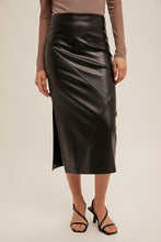 Load image into Gallery viewer, Faux Leather Midi Skirt With Slit
