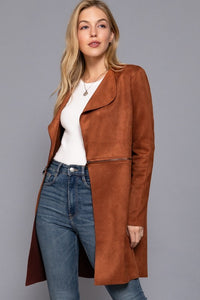 Long Sleeve Faux Suede Long Jacket