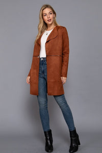 Long Sleeve Faux Suede Long Jacket