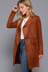 Long Sleeve Faux Suede Long Jacket