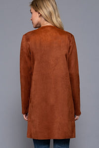 Long Sleeve Faux Suede Long Jacket