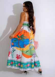 Tropical Print Flowy Skirt Dress