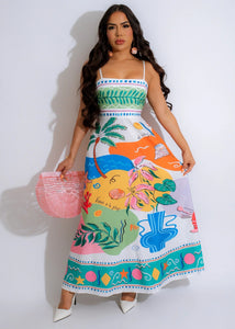 Tropical Print Flowy Skirt Dress