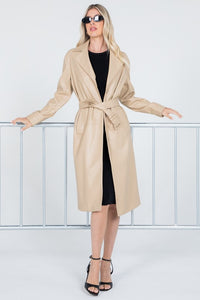 Luxurious Faux Leather Trench Coach With Belt