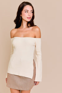 Slide Slit Off Shoulder Sweater Top