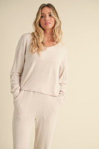 Brushed Hacci Long Sleeve V Neck Top