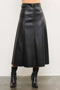 Belted Flare Cut Edge Skirt