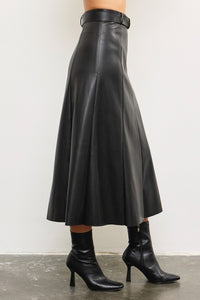 Belted Flare Cut Edge Skirt