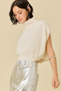 Turtle Neck Sleveless Boxy Sweater Crop Top