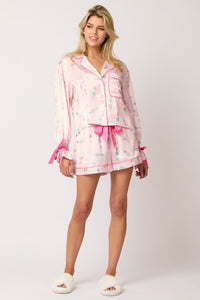 Satin Nutcracker Prints Shirt and Short PJ Set