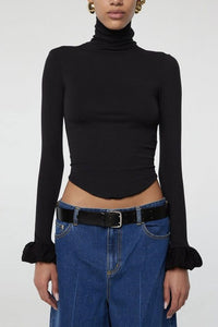 Solid Turtle Neck Knit Basic Top