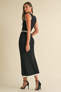 Sleeveless Contrast Sweater Knitted Midi Dress