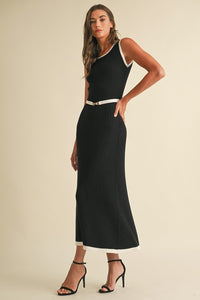 Sleeveless Contrast Sweater Knitted Midi Dress