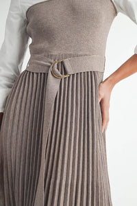 Pleated Sweater Shirt Midi Dress