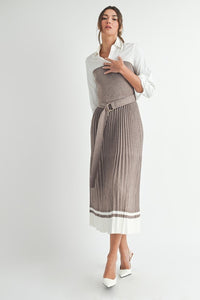 Pleated Sweater Shirt Midi Dress