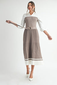 Pleated Sweater Shirt Midi Dress