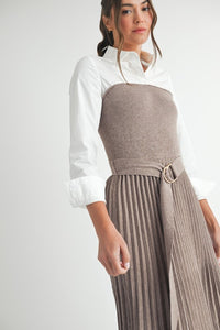 Pleated Sweater Shirt Midi Dress