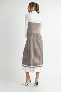Pleated Sweater Shirt Midi Dress