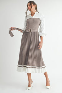 Pleated Sweater Shirt Midi Dress