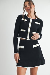 Contrast Button Knit Crop Jacket