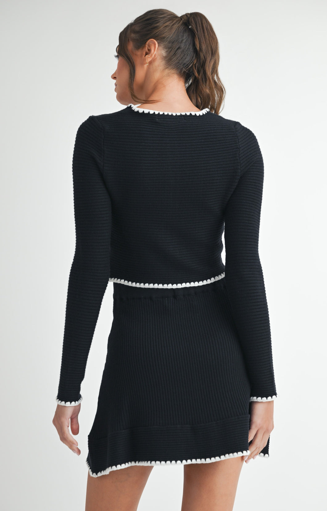 Contrast Ribbed Knit Mini Skirt