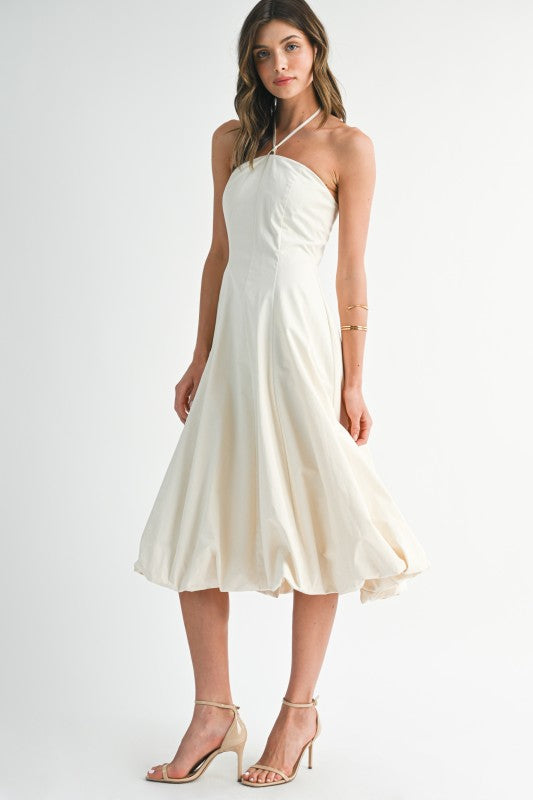 Halter Neck Balloon Hem Maxi Dress