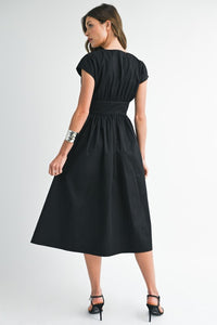 V-neck Midi Dress With Leather Corset Belt