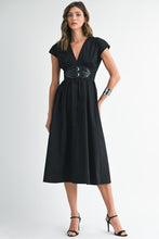 Load image into Gallery viewer, V-neck Midi Dress With Leather Corset Belt
