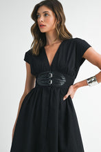 Load image into Gallery viewer, V-neck Midi Dress With Leather Corset Belt
