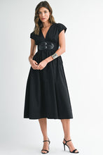 Load image into Gallery viewer, V-neck Midi Dress With Leather Corset Belt
