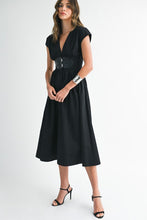 Load image into Gallery viewer, V-neck Midi Dress With Leather Corset Belt

