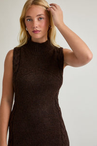 Sleeveless Mock Neck Cable Sweater Mini Dress