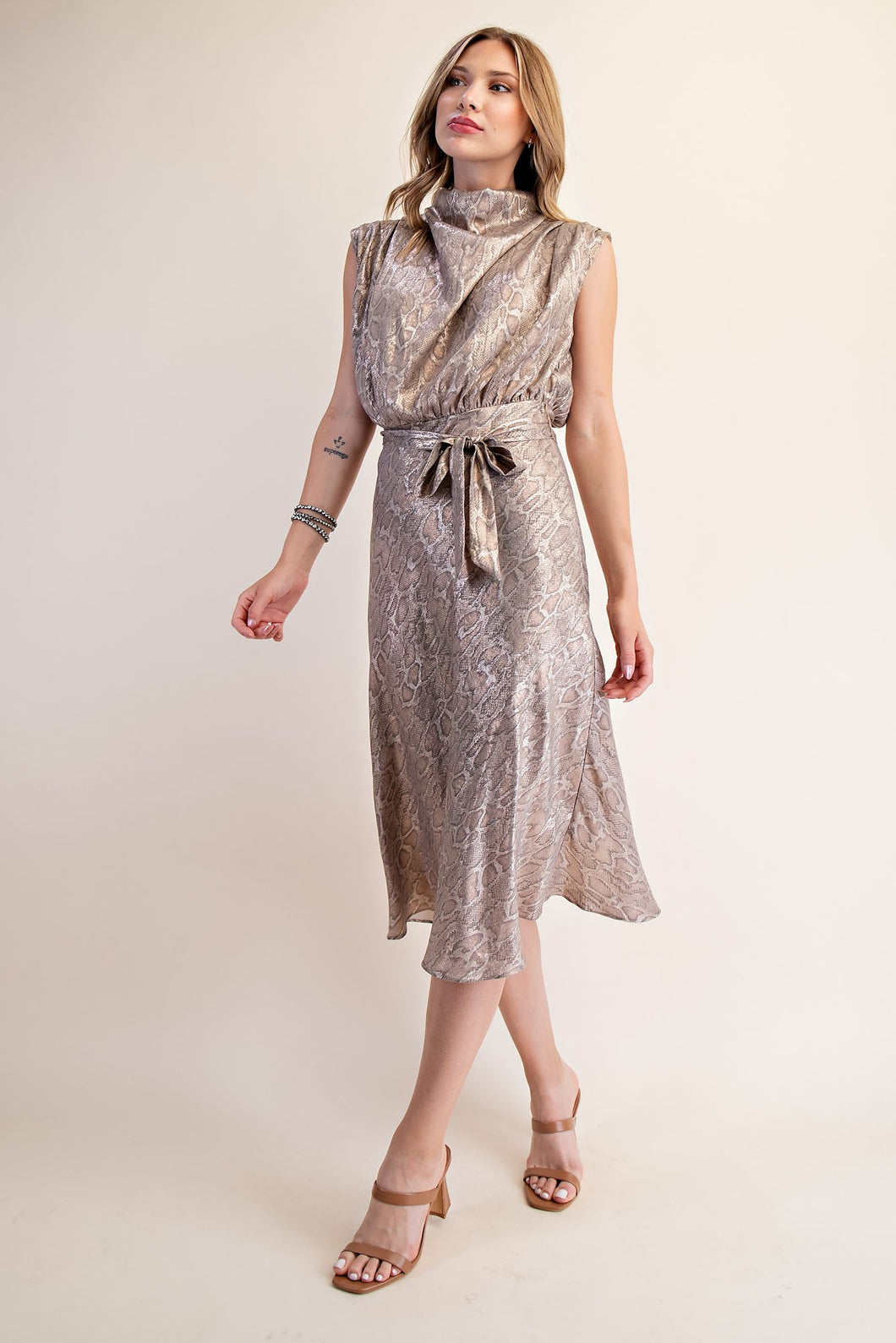 Mock Neck Sleeveless Midi Dress