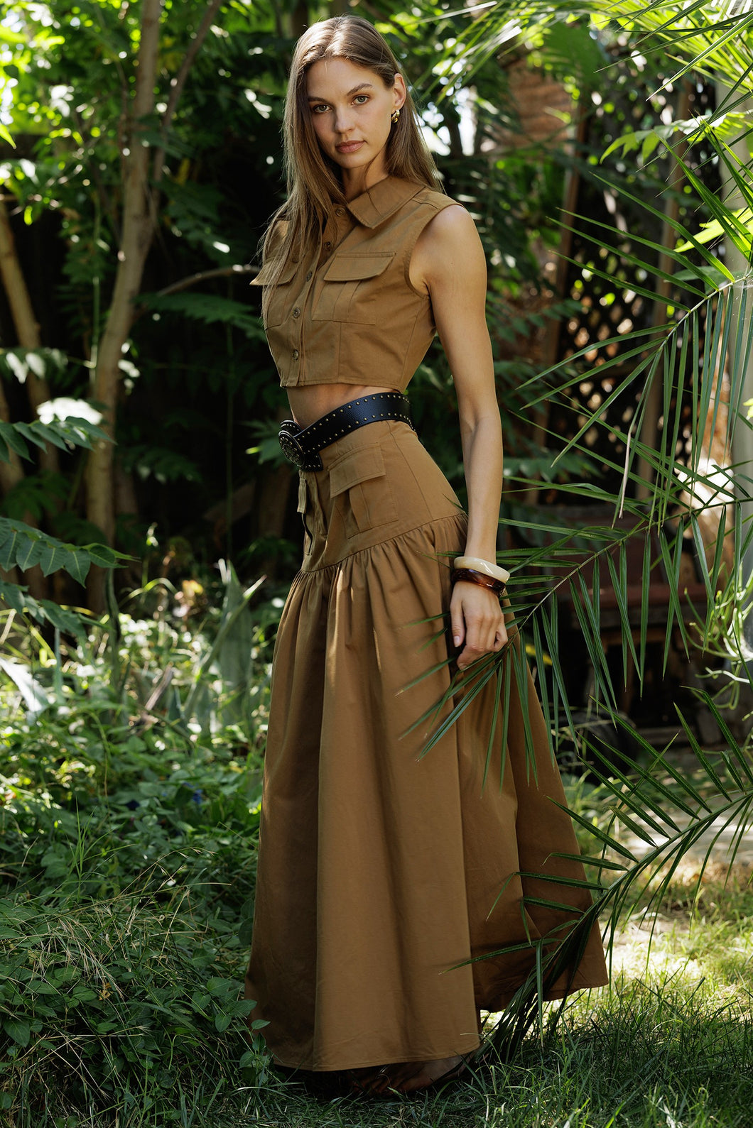 High-Waisted Utility Maxi Skirt