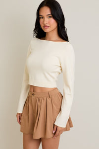 Boat Neck Back Tie Detail Fitted Sweater Top