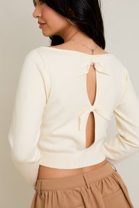 Boat Neck Back Tie Detail Fitted Sweater Top